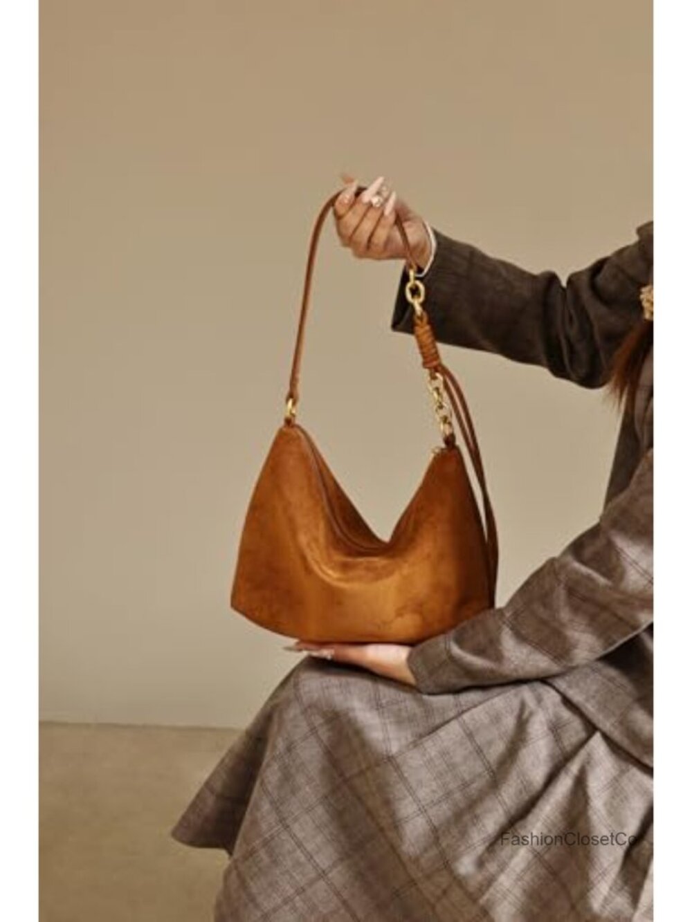 Faux Suede Hobo Crossbody Shoulder Bag with Adjustable Strap - Picture 2 of 6